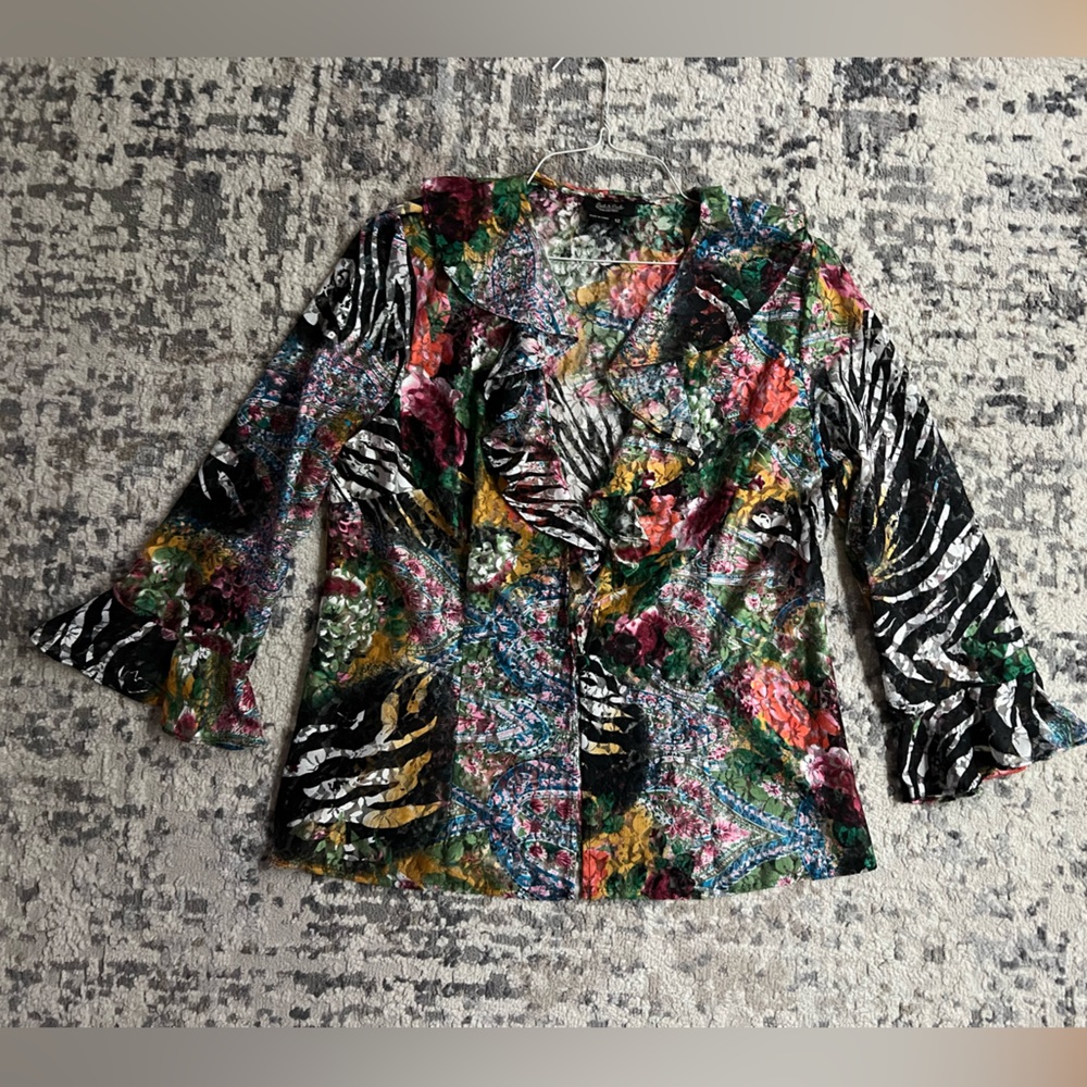 ✨VINTAGE ✨ PECK & PECK Colorful Abstract Blazer with Zebra and floral‎ Print